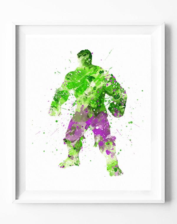 600x761 Hulk Art Print Avengers Poster Marvel Superhero Watercolor