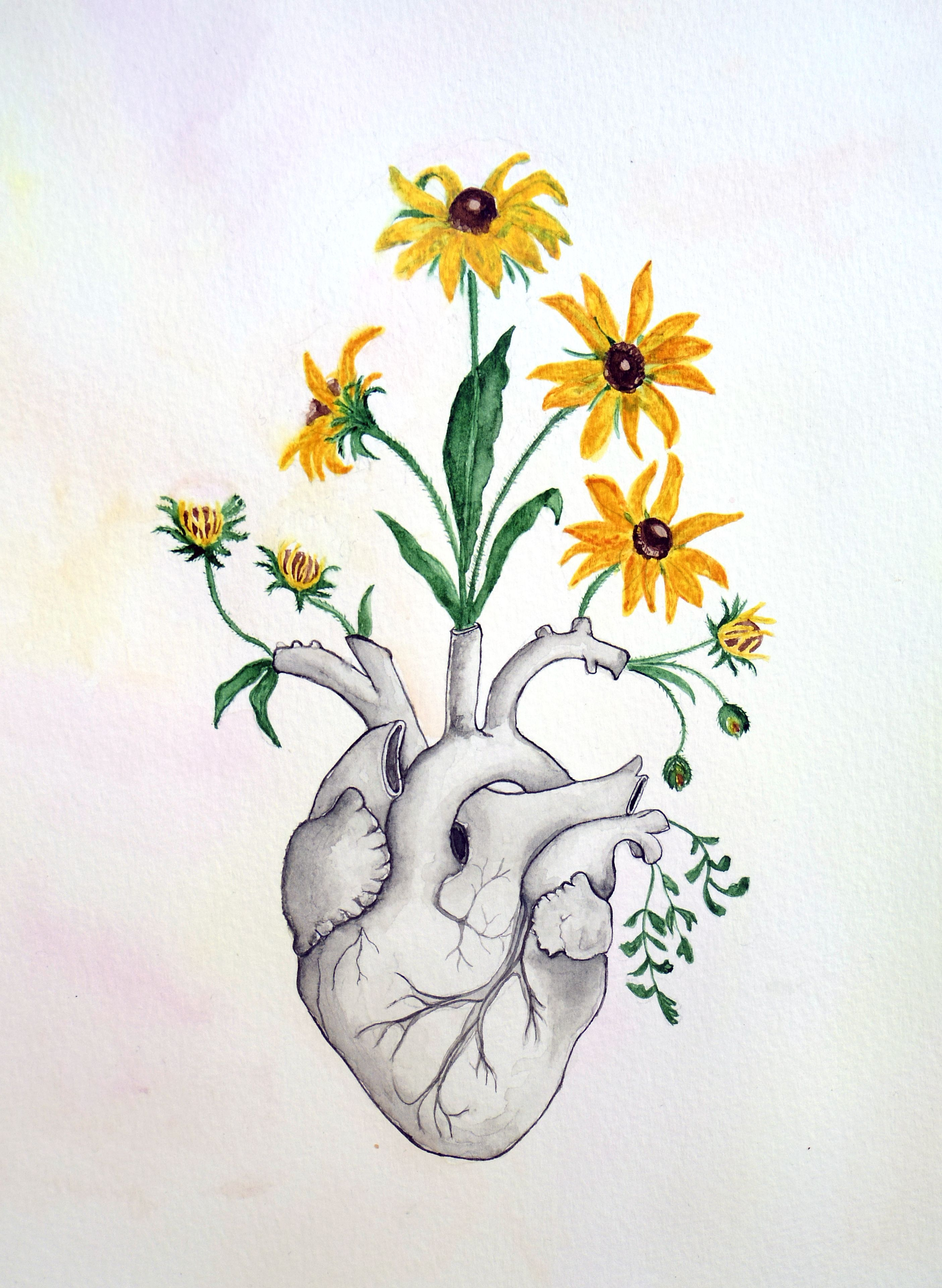 2809x3841 Arts Drawing Painting Flowers Floral Anatomy Heart Watercolor