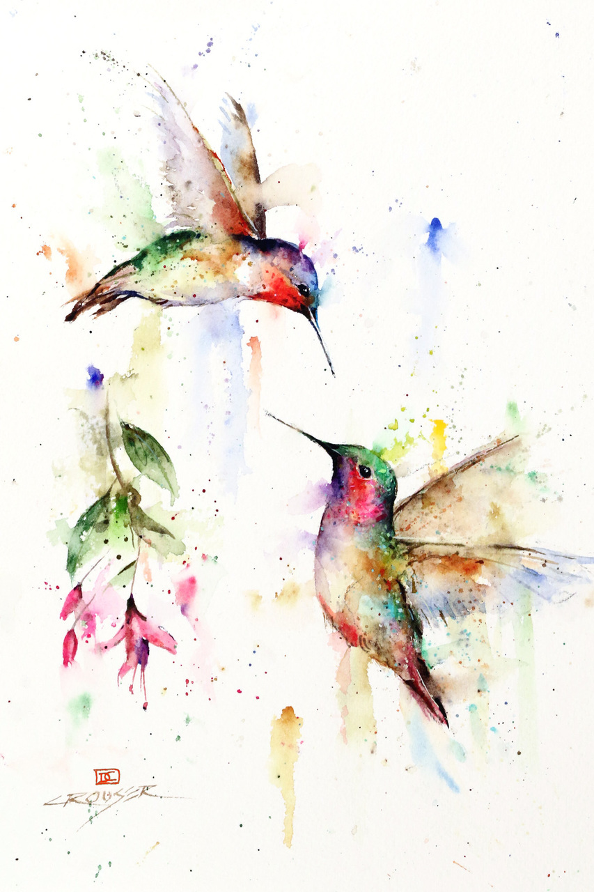 853x1280 Hummingbird And Flower Watercolor Print Painting By Dean Crouser