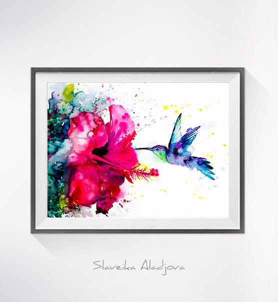556x604 Hummingbird 2 Watercolor Painting Print