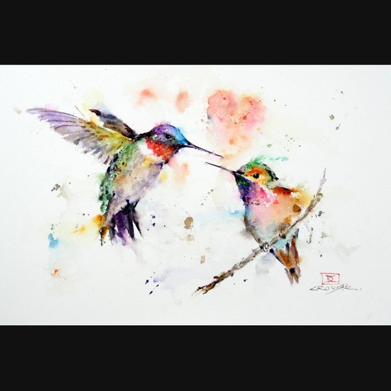 570x570 Hummingbirds Watercolor Bird Print Hummingbird Painting By Etsy