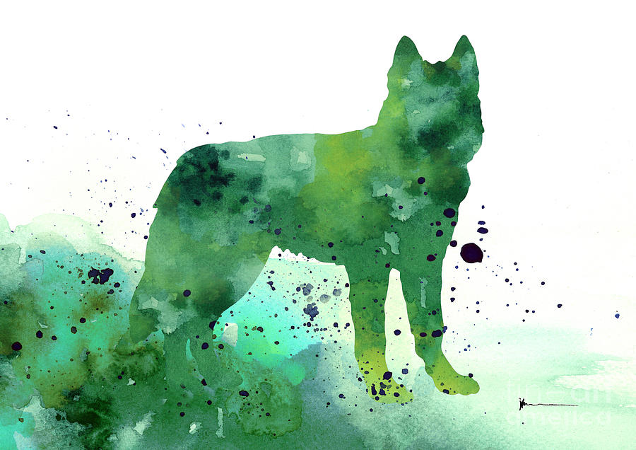 900x636 Siberian Husky Dog Silhouette Watercolor Art Print Painting