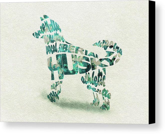 661x539 Siberian Husky Watercolor Painting Typographic Art Canvas Print