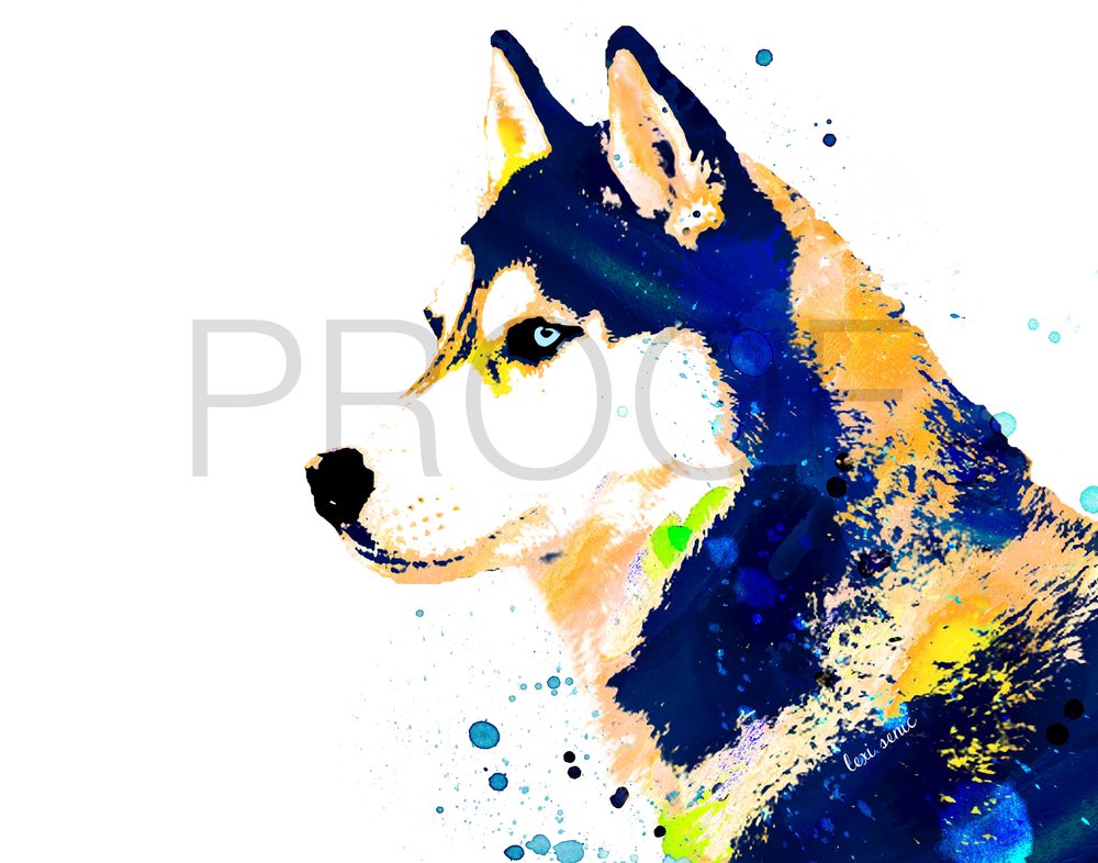 1000x786 Siberian Husky Watercolor Dog Portrait Ice Free In The Lines