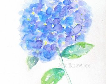 340x270 Hydrangea Watercolor Painting Original 4 X 6 Lime Green