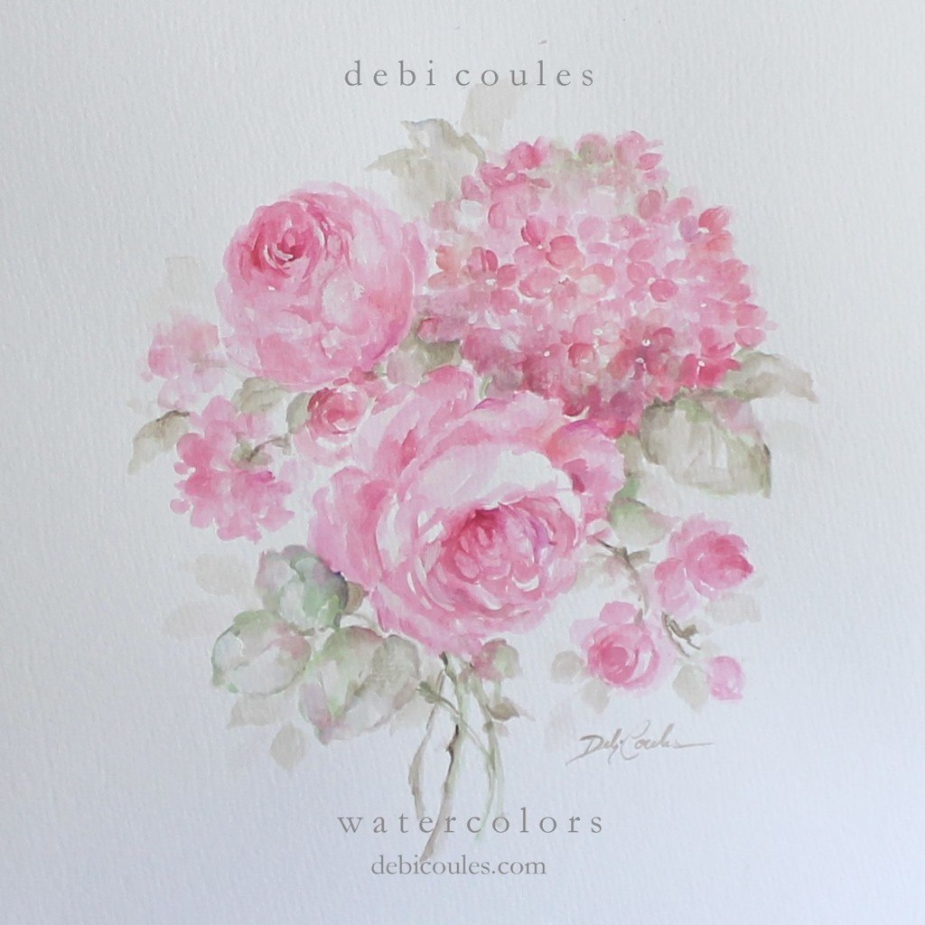 1024x1024 Roses And Hydrangeas Original Watercolor Painting By Debi Coules