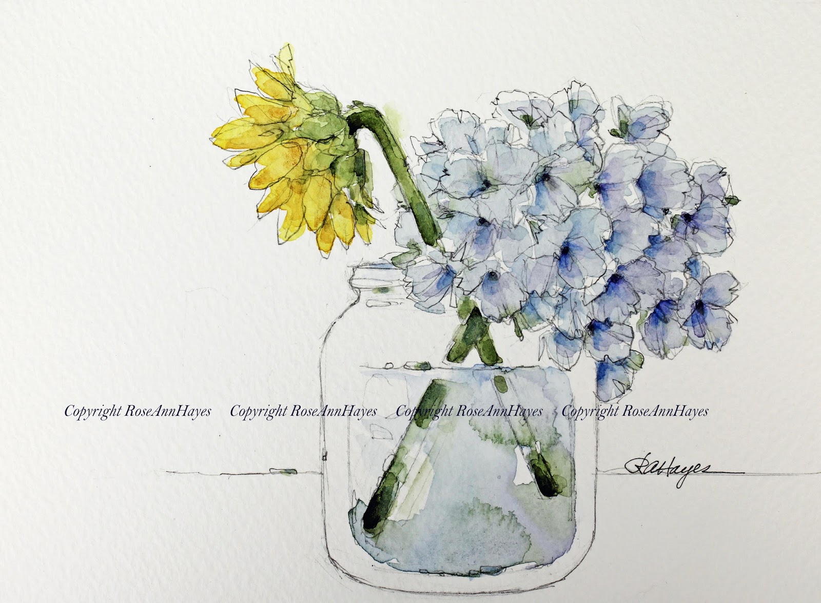 1600x1175 Watercolor Paintings By Roseann Hayes Sunflower And Hydrangea
