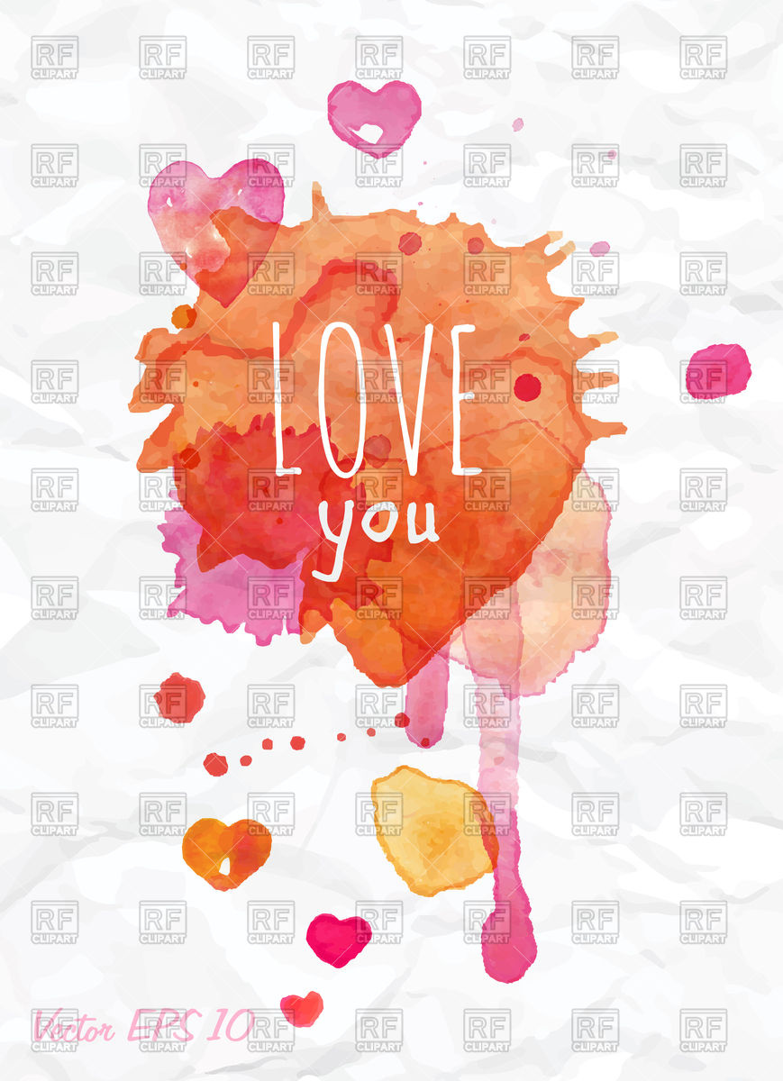 869x1200 Watercolor Valentines Day Card, Love You Inscription Vector Image