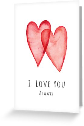 277x415 I Love You Always Red Watercolor Hearts Greeting Cards By