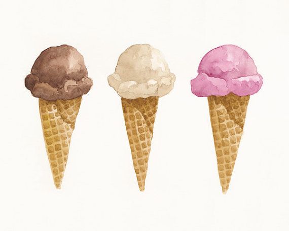 570x456 Ice Cream Cones Watercolor Painting Food By Saylorwolfwatercolor