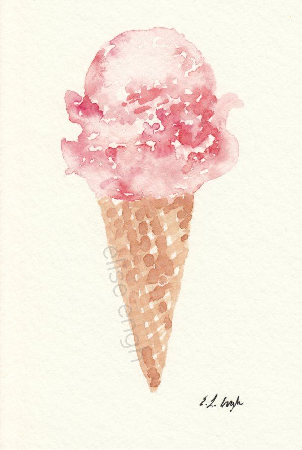 596x888 Original Watercolor Pink Ice Cream Cone Painting By Elise Engh