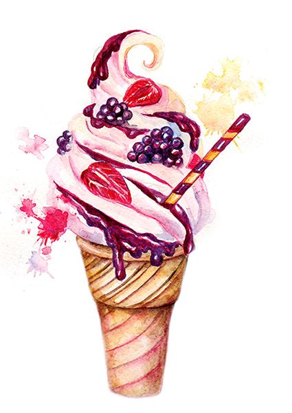 425x601 Vintage Watercolor Illustrations Of Ice Cream With Different