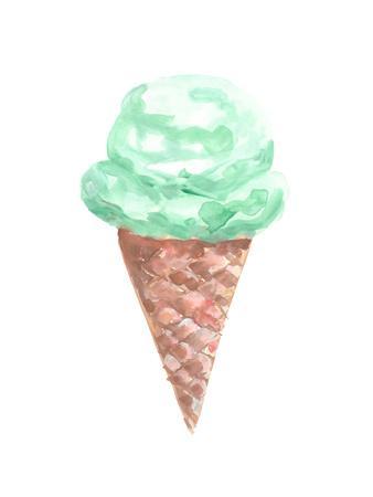 338x450 Watercolor Mint Ice Cream Cone Art Print By Jetty Printables