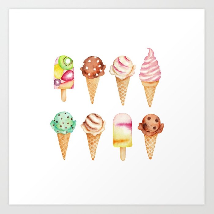 700x700 Cool Sweets Watercolor Ice Cream Art Print By Atelierkaori