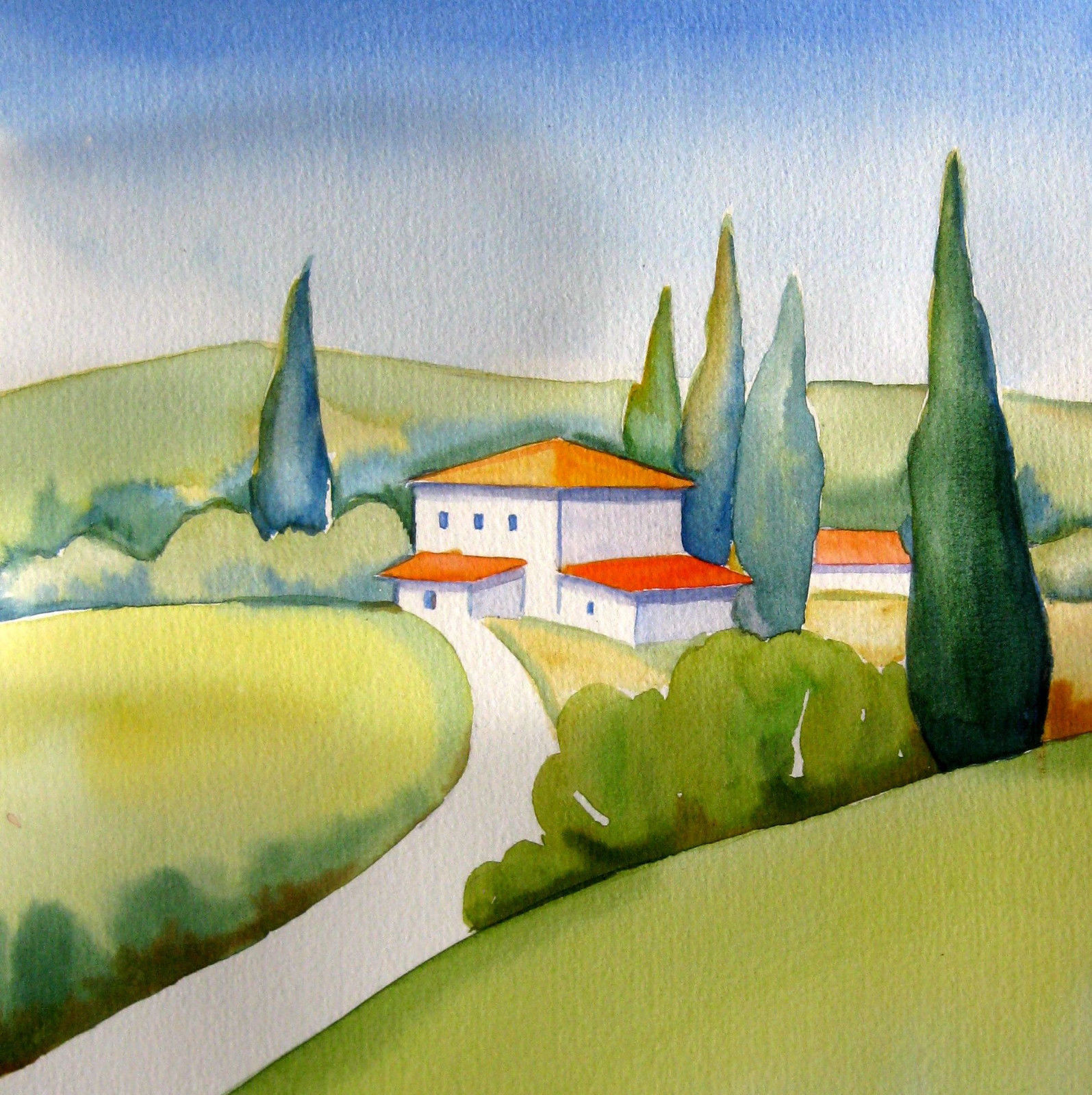 1595x1600 Tuscany Poppies Watercolor Italian Landscape Painting Signed Ebay