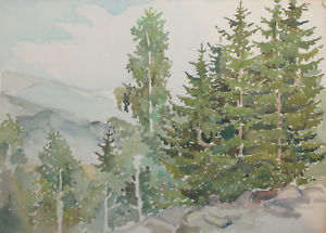 300x215 Vintage Impressionist Watercolor Painting Forest Landscape Ebay