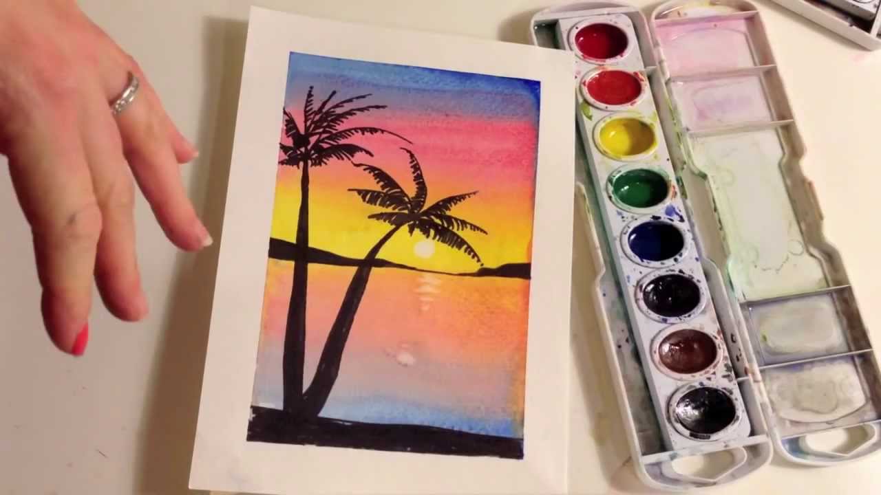 1280x720 How To Paint A Sunset With Palm Trees In Watercolor