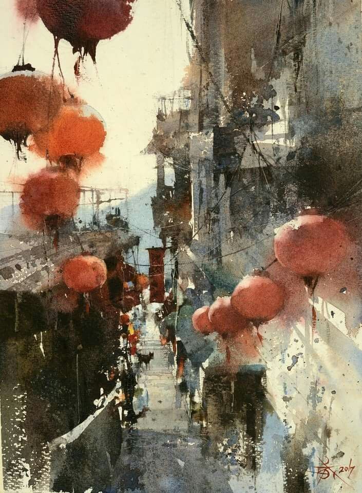 705x960 Incredible Watercolor Painting Of A Street By Chien Chung Wei