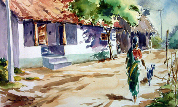 600x360 Indian Village Street Greeting Card For Sale By Seni