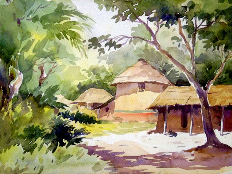 770x578 Beauty Of Bengal Village Watercolor On Paper Painting By Samiran