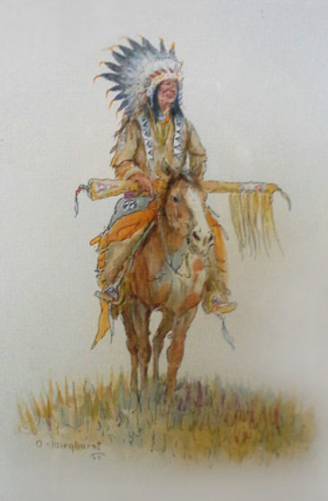 366x559 Indian Chief On Horse Watercolor By Olaf Wieghorst