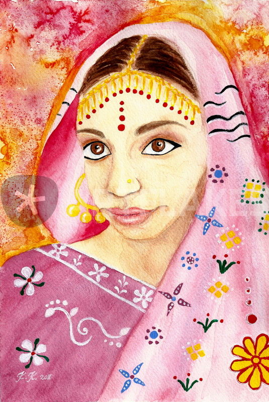 535x800 Indian Girl In A Sari Watercolor Painting Painting Art Prints