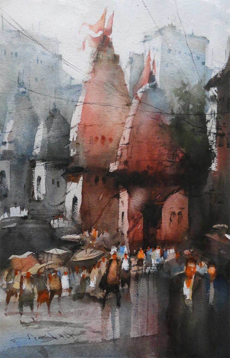736x1145 Indian Watercolor Painting Gallery 18 Best Original Cityscape