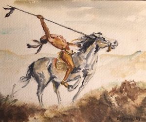 300x252 Native American Indian Watercolor Painting Artist Signed Unframed