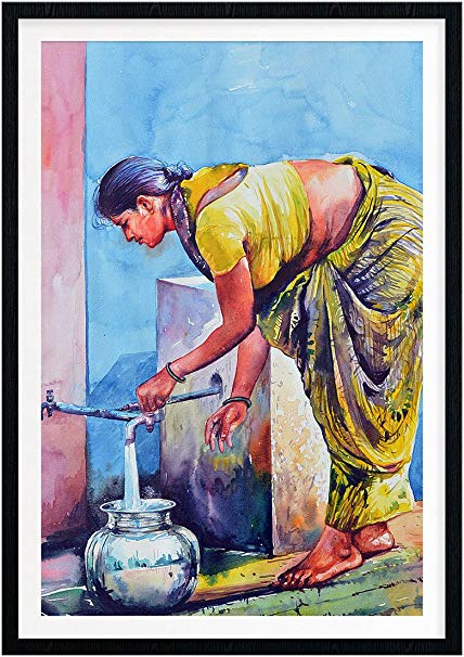 428x606 The Indian Lady Watercolor Painting Framed With Synthetic Frame