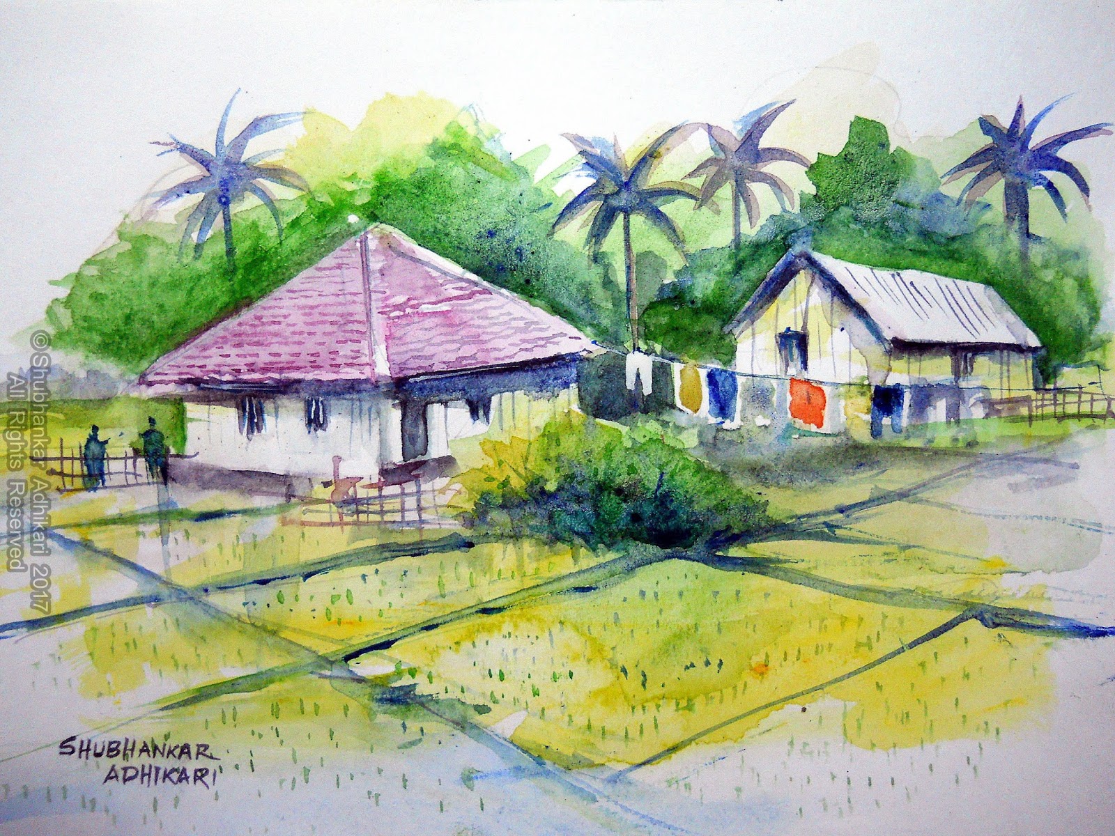1600x1200 Artworks By Shubhankar Adhikari Beautiful Indian Village Scene Of