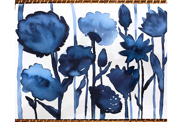 600x400 Indigo Flowers Original Watercolor
