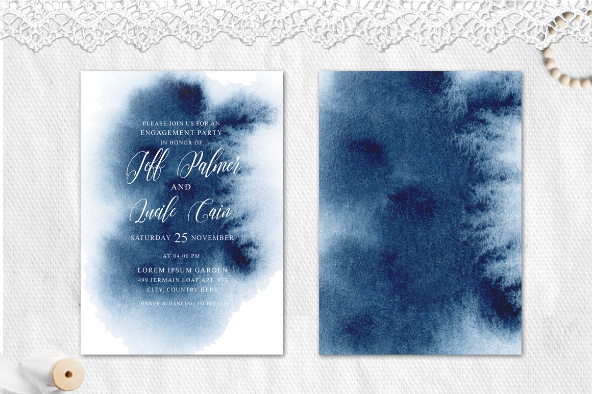 1160x772 Indigo Watercolor Wedding Invitation Suite By Evgeniiasart