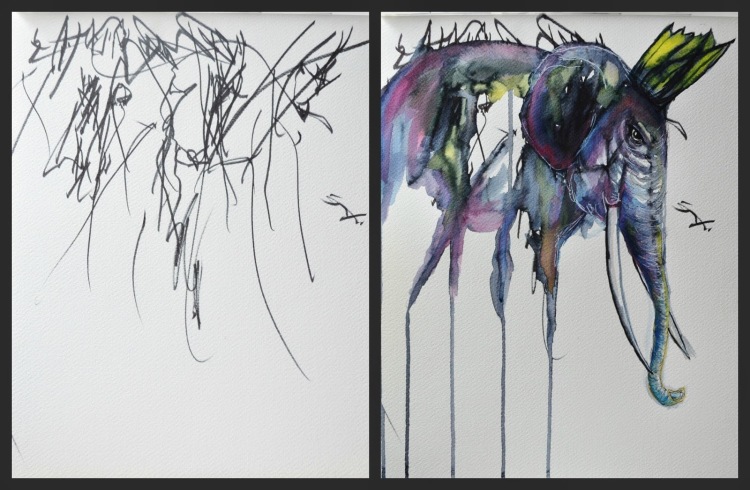 750x490 Elephant King By Ruth Oosterman (Watercolors Done Over Ink