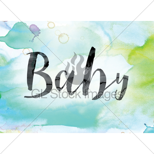 500x500 Baby Colorful Watercolor And Ink Word Art Gl Stock Images