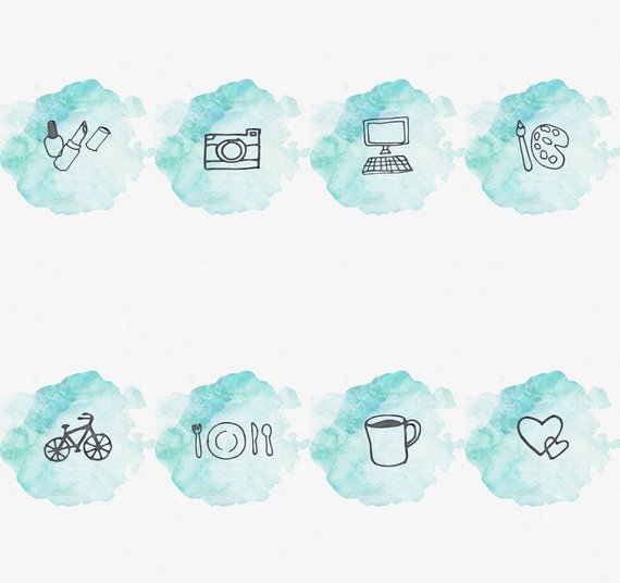 570x536 Instagram Story Highlight Cover Set Of 16 Blue Watercolor Etsy