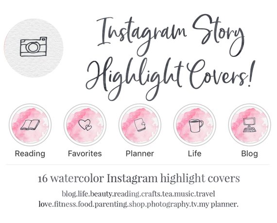 570x459 Instagram Story Highlight Cover Set Of 16 Pink Watercolor Etsy
