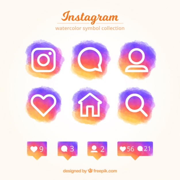 626x626 Set Of Colorful Instagram Watercolor Icons Vector Premium Download