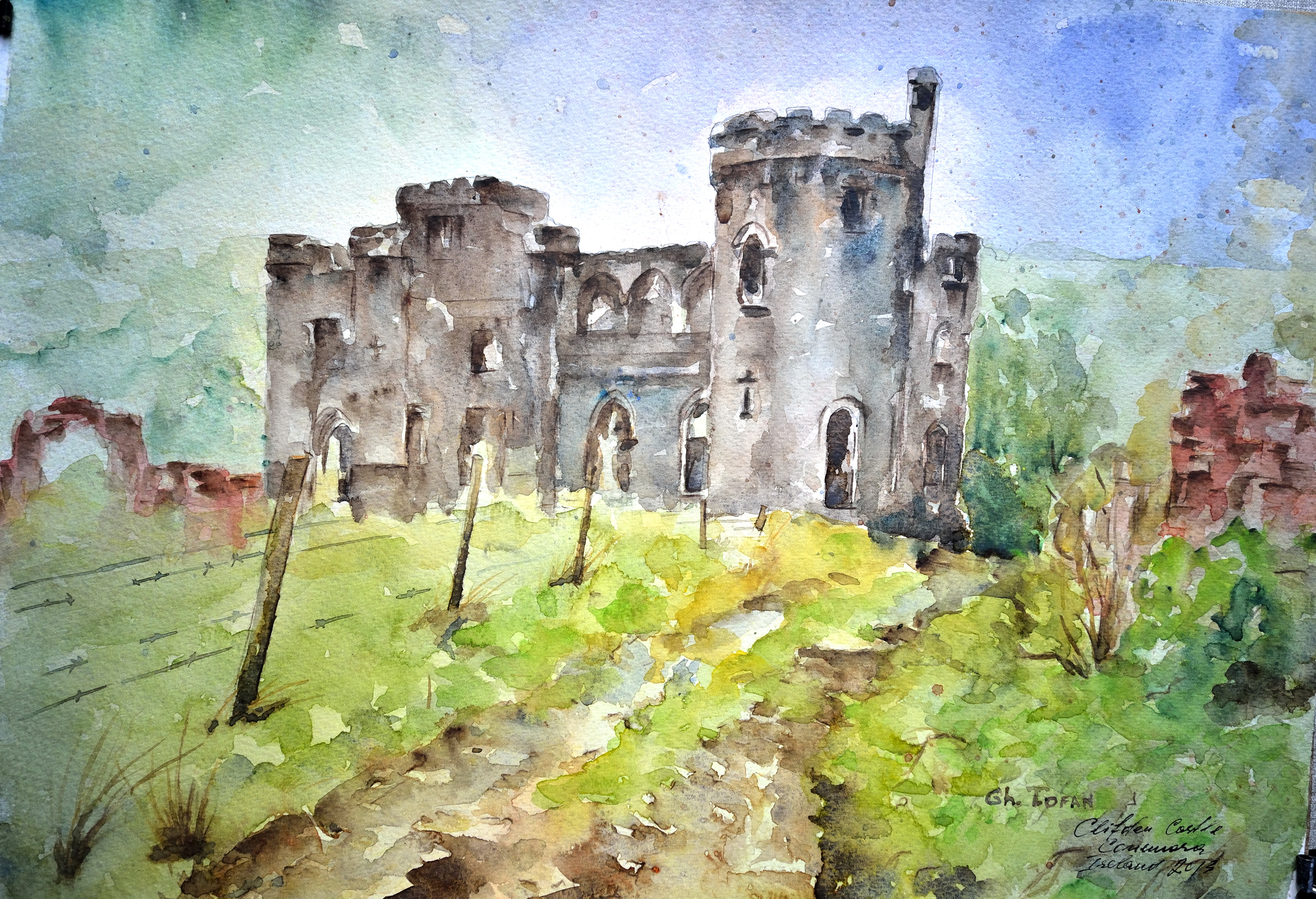 4743x3241 Historical Ruins, Clifden, Conemara, Ireland Watercolor Painting