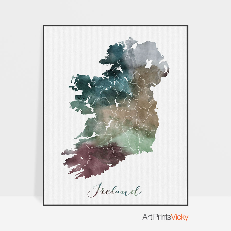 900x900 Ireland Map Poster Watercolor Artprintsvicky