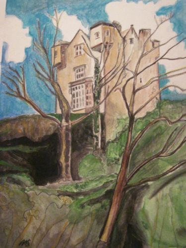 375x500 Spring View Irish Donegal Castle Town Ireland Watercolor Painting
