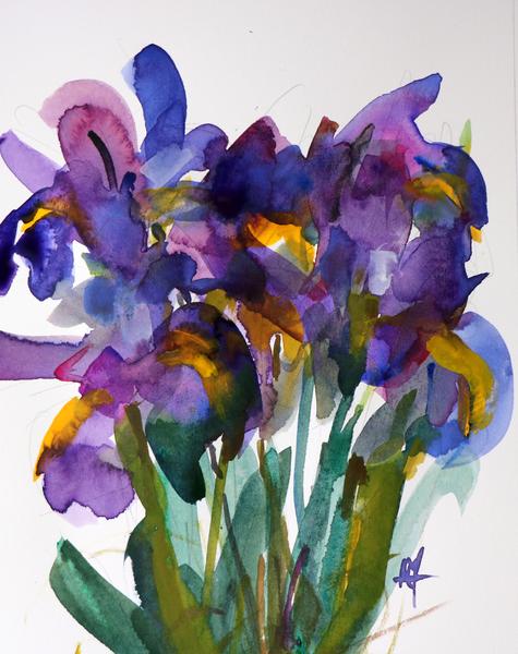 475x600 Purple Iris No. 3 Original Watercolor Painting Angela Moulton