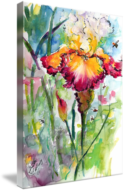 423x650 Bearded Iris And Bees Whimsical Watercolor By Ginette Callaway