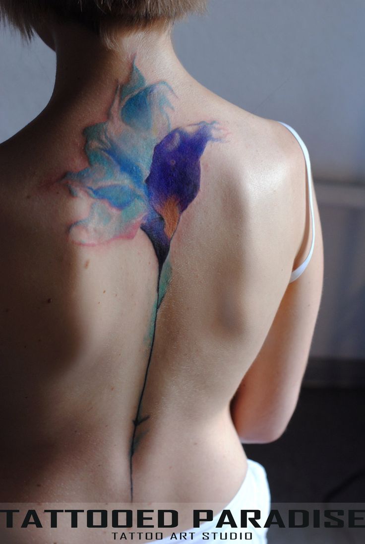 736x1096 Watercolor Iris Flower Tattoo On Girl Full Back