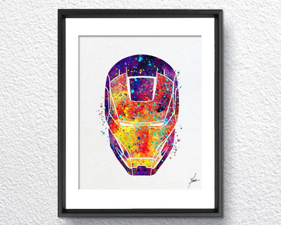 570x456 Iron Man Movie Inspired Watercolor Illustrations Wall Art Poster