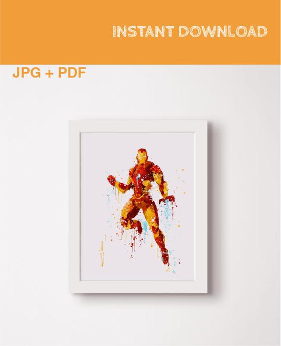 570x701 Ironman Watercolor Print Iron Man Printable Poster Avengers Marvel