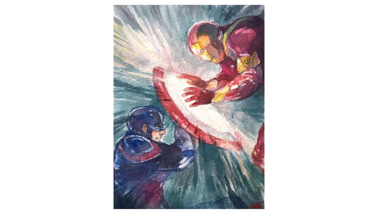 1280x720 Captain America Vs. Iron Man Watercolor Painting