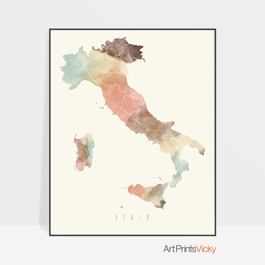 900x900 Italy Watercolor Map Poster Pastel Artprintsvicky