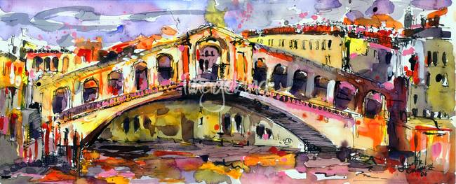 650x263 Rialto Bridge Watercolor Painting Venice Italy By Ginette Callaway