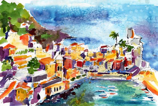 650x434 Vernazza Cinque Terre Italy Watercolor By Ginette By Ginette Callaway