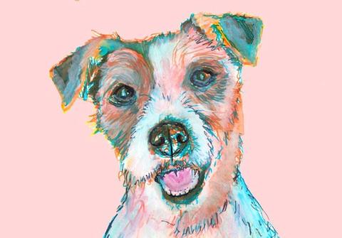 480x335 Jack Russell Terrier Dog Painting Pink Watercolor Art Dog